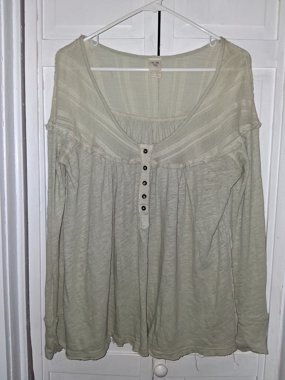 We The Free Light Sage Long Sleeve Henley Peasant Top